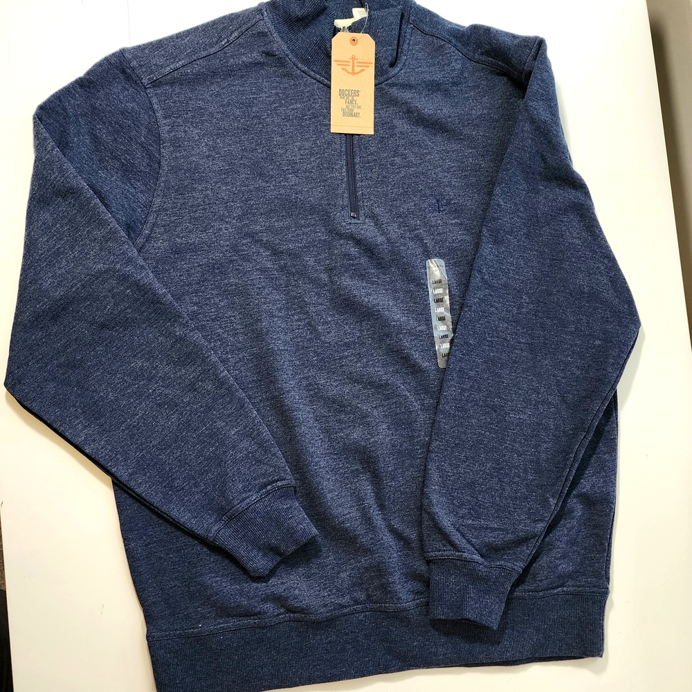 NWT Dockers Men's Large Blue Quarter-Zip Athleisure Sweater Shirt Retails $60